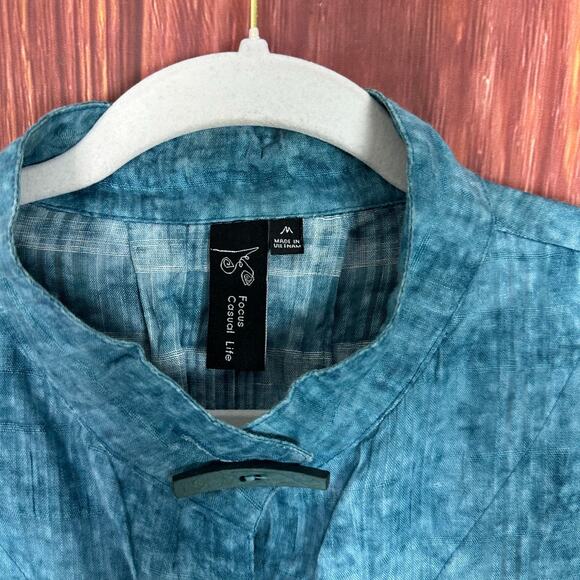 Focus Casual Life Blue Lagenlook Top Button Up Size Medium Oversized - Picture 5 of 6